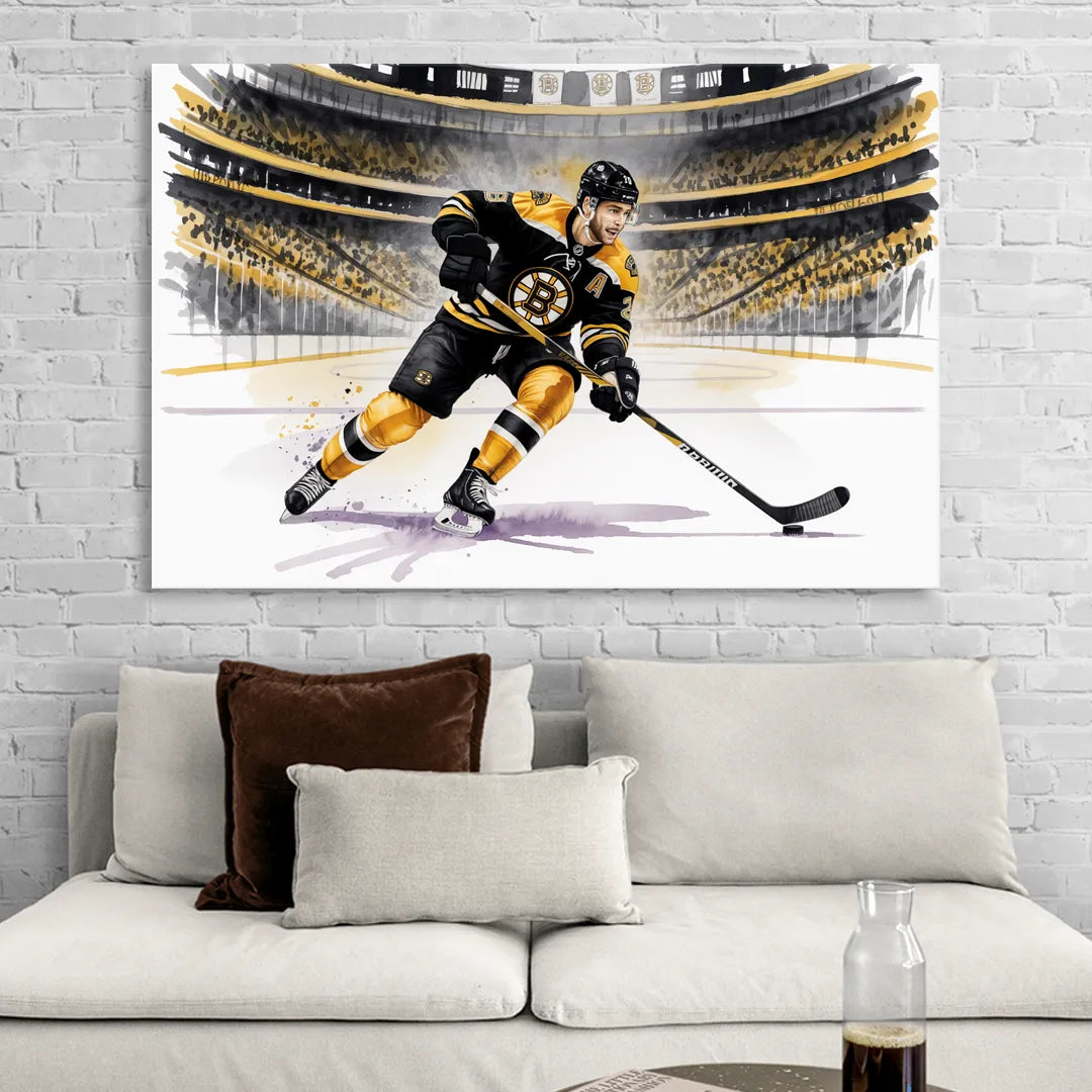 Boston Bruins Watercolor Dynamic Action at TD Garden Living Room - Canvas Wall Art