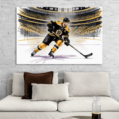 Boston Bruins Watercolor Dynamic Action at TD Garden Living Room - Canvas Wall Art