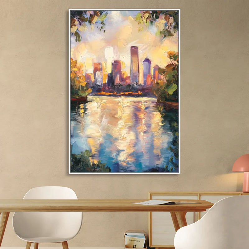 Boston Charles River Reflections Sitting Room - White Canvas Wall Art
