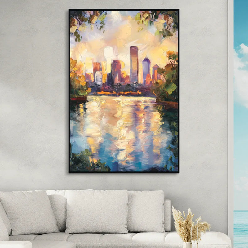 Boston Charles River Reflections Sitting Room - Black Canvas Wall Art