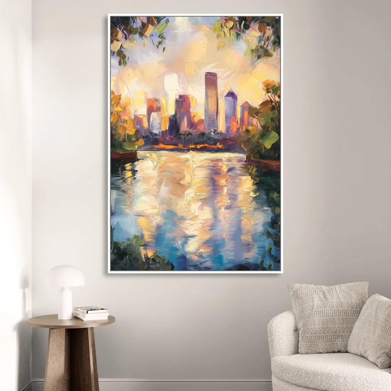 Boston Charles River Reflections Living Room - White Canvas Wall Art