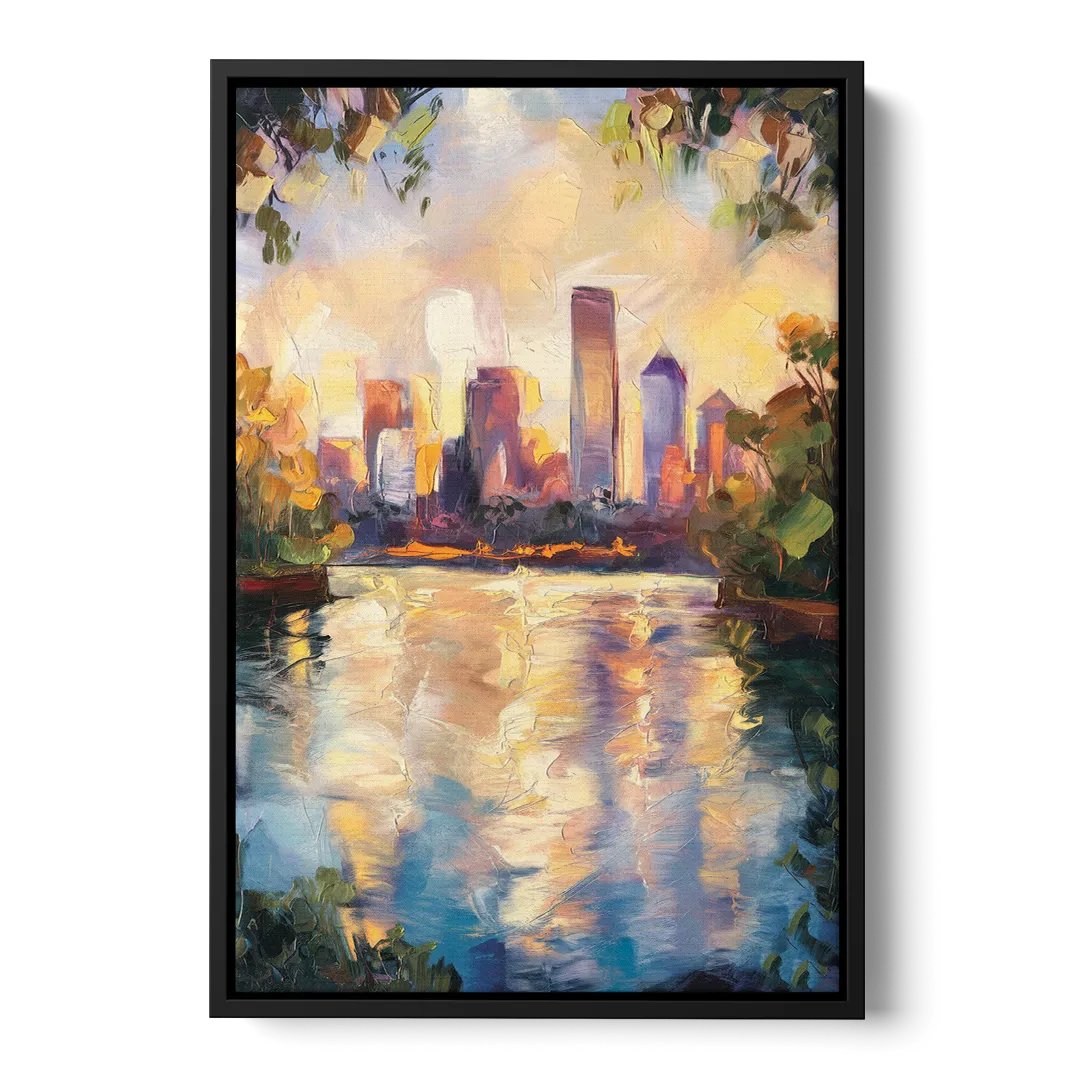Boston Charles River Reflections Front - Black Canvas Wall Art