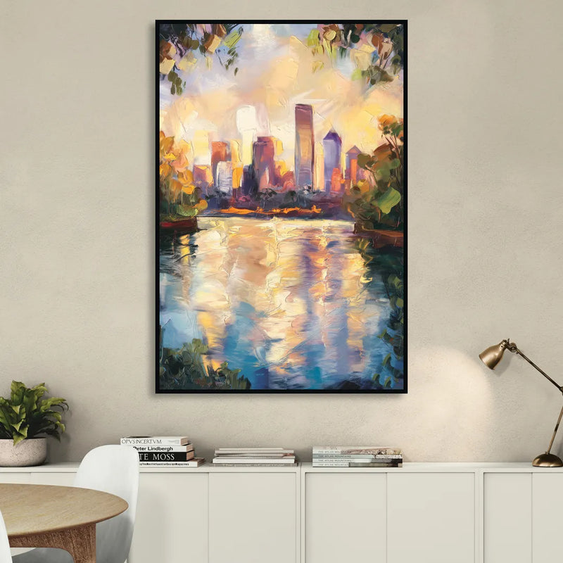 Boston Charles River Reflections Living Room - Black Canvas Wall Art