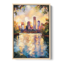 Boston Charles River Reflections - Oak Framed Canvas Wall Art - Front