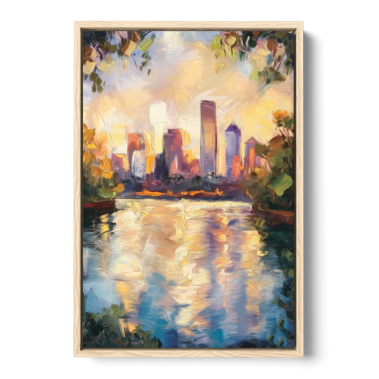 Boston Charles River Reflections - Oak Framed Canvas Wall Art - Front
