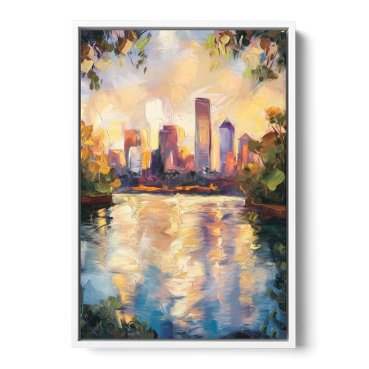 Boston Charles River Reflections - White Framed Canvas Wall Art - Front