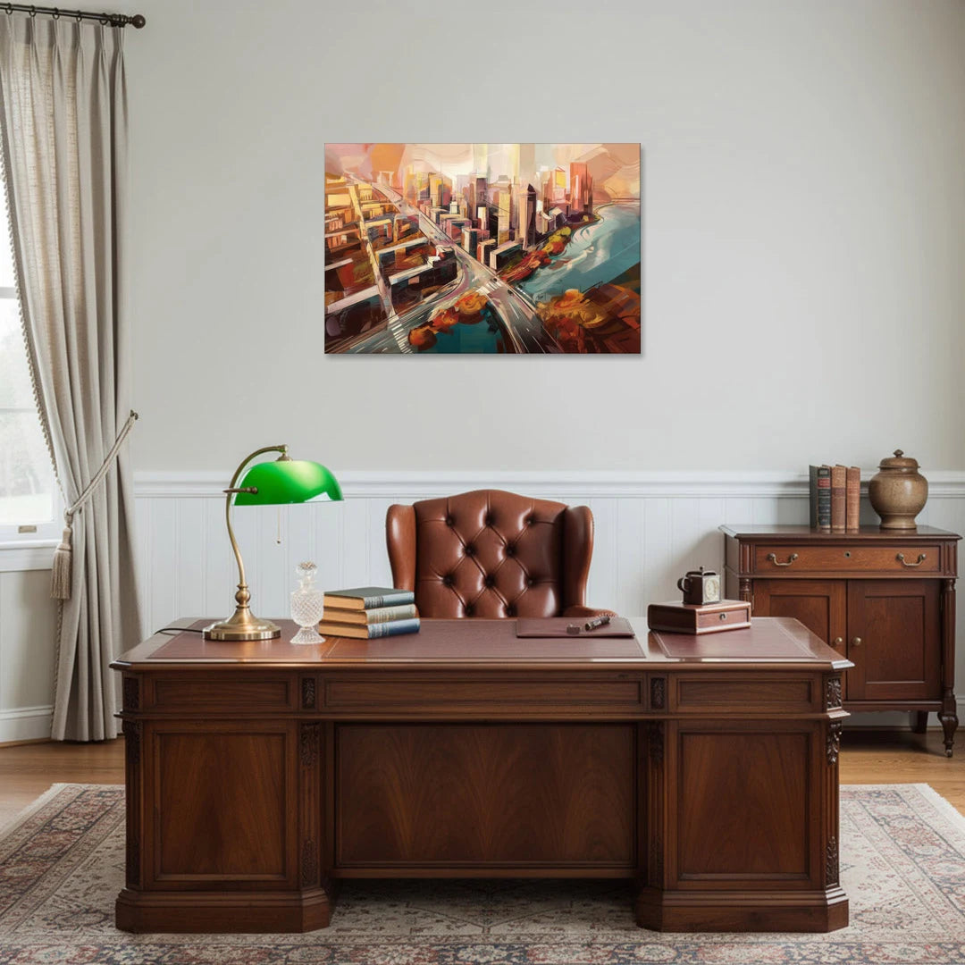 Boston City Streets Aerial View - Canvas Wall Art - Office - 36x24