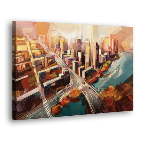 Boston City Streets Aerial View - Canvas Wall Art - Side