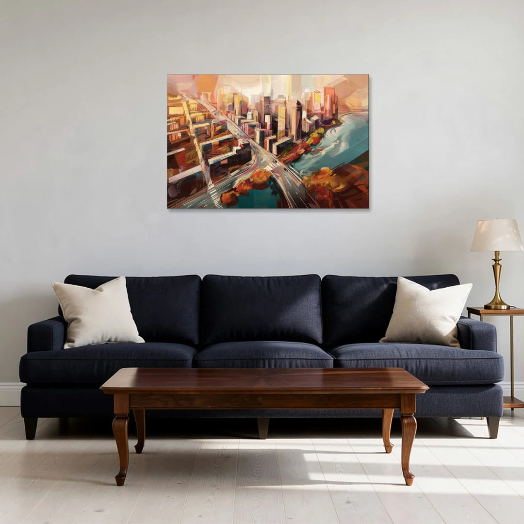 Boston City Streets Aerial View - Canvas Wall Art - Sofa - 36x24