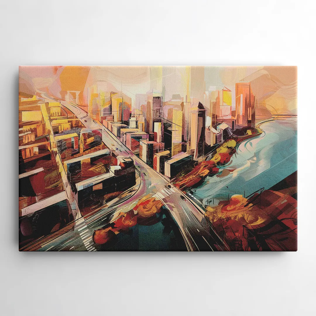 Boston City Streets Aerial View - Canvas Wall Art