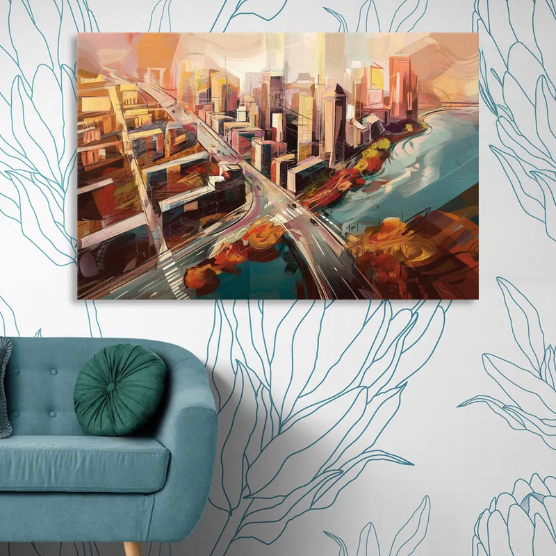 Boston City Streets Aerial View Living Room - Canvas Wall Art
