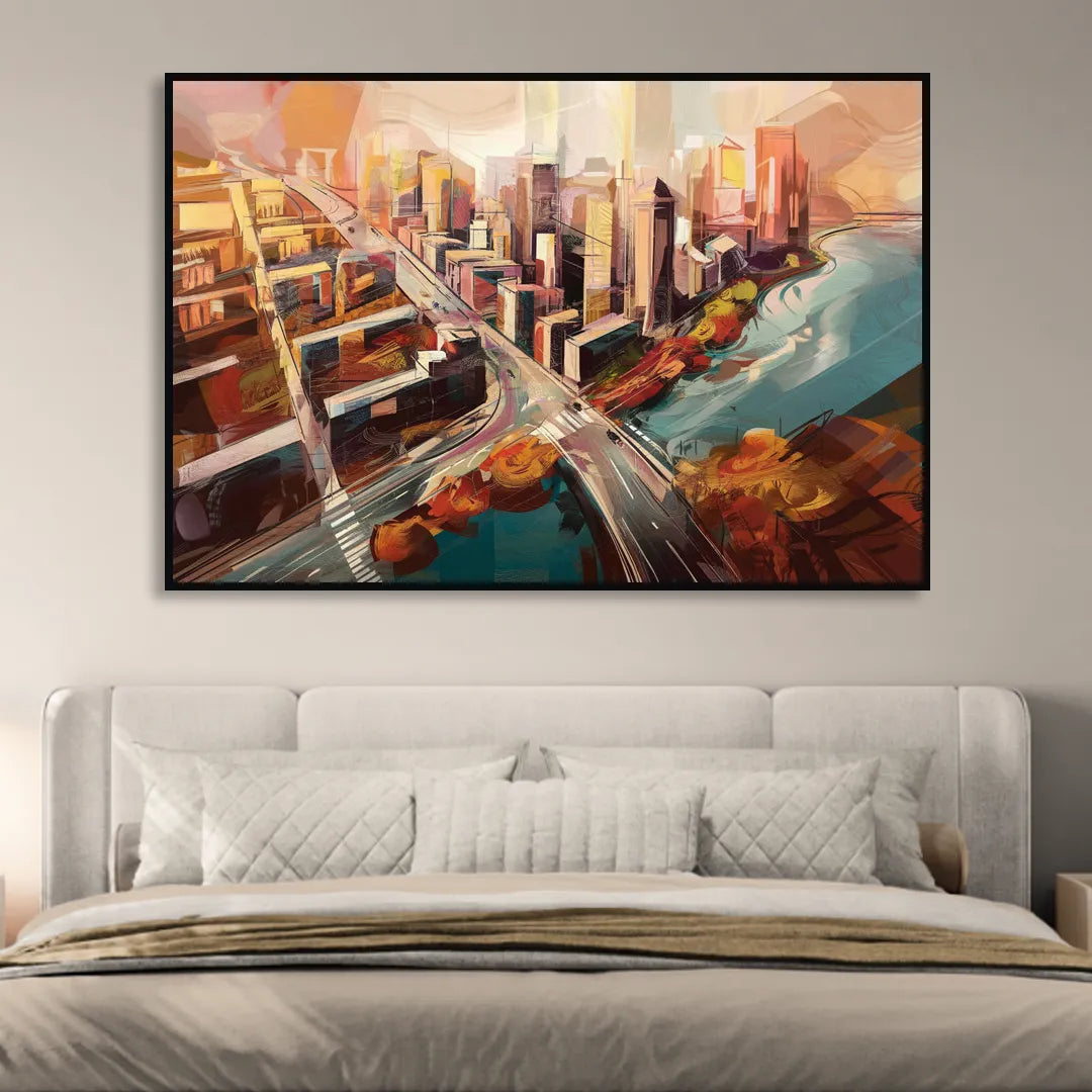Boston City Streets Aerial View Sitting Room - Black Canvas Wall Art