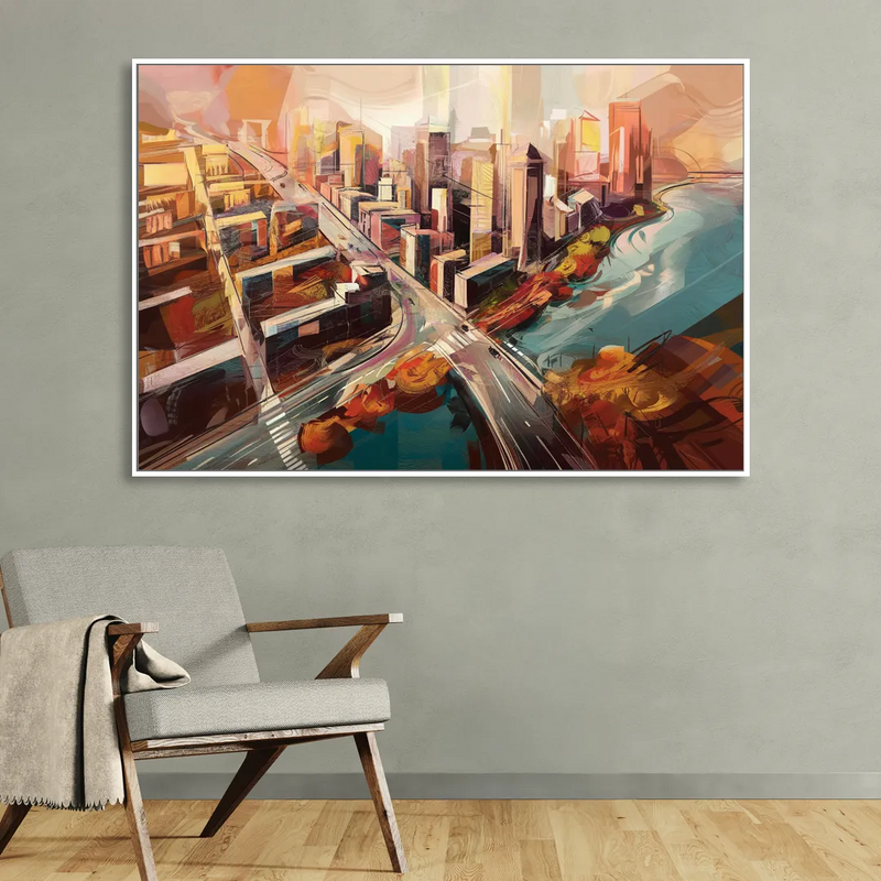 Boston City Streets Aerial View Sitting Room - White Canvas Wall Art