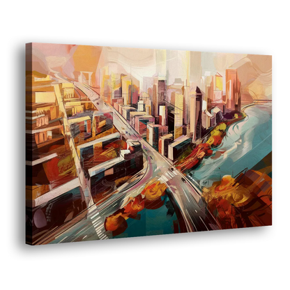 Boston City Streets Aerial View Side - Canvas Wall Art