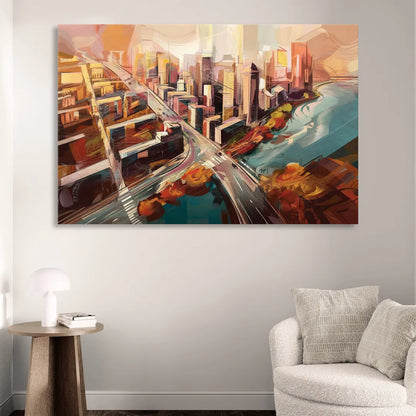 Boston City Streets Aerial View Sitting Room - Canvas Wall Art