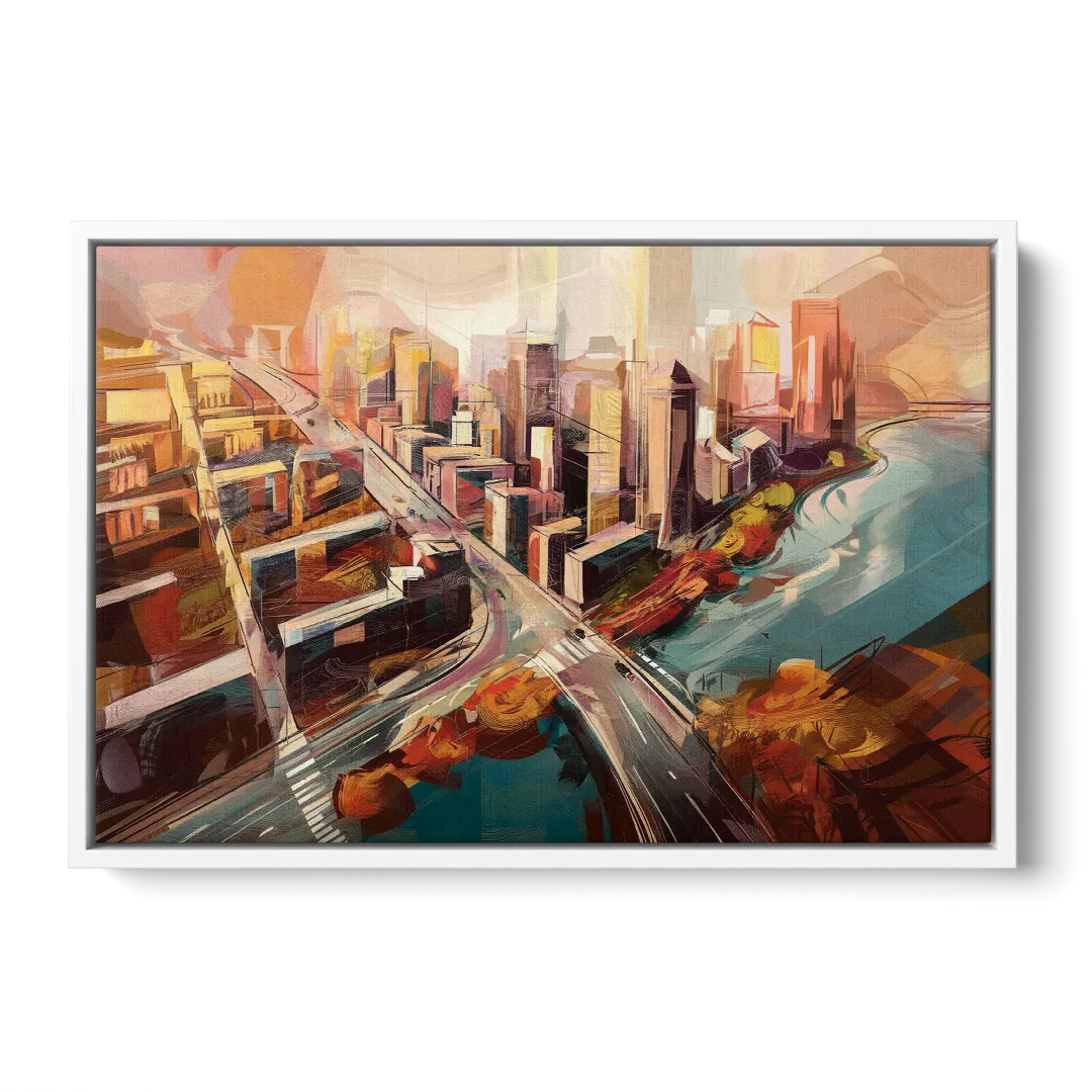 Boston City Streets Aerial View Front - White Canvas Wall Art
