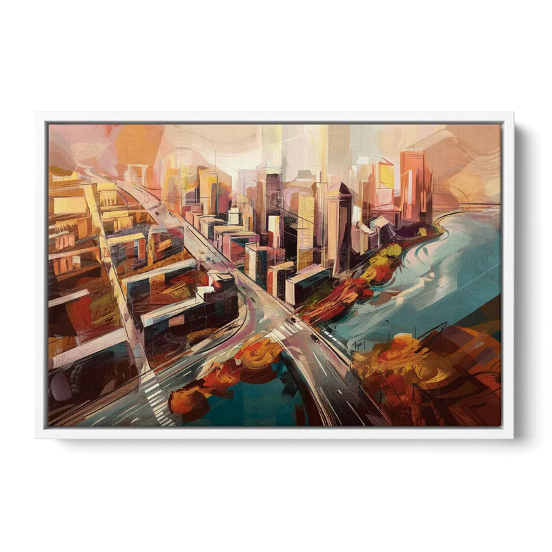 Boston City Streets Aerial View Front - White Canvas Wall Art
