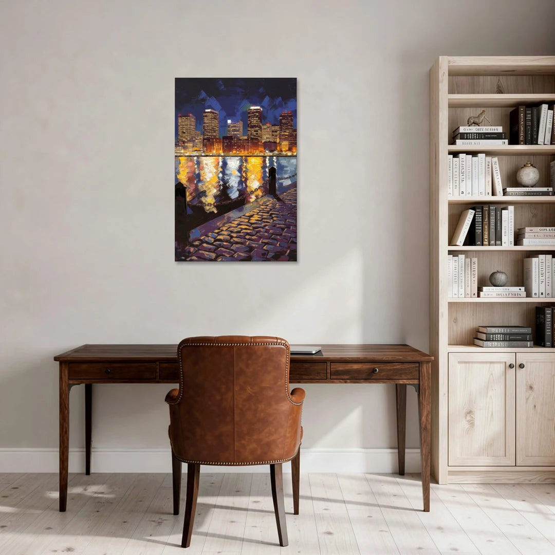 Boston Downtown Night Lights - Canvas Wall Art - Office - 24x36