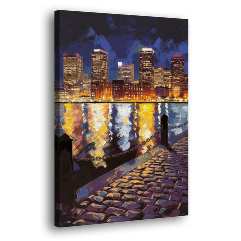 Boston Downtown Night Lights - Canvas Wall Art - Side