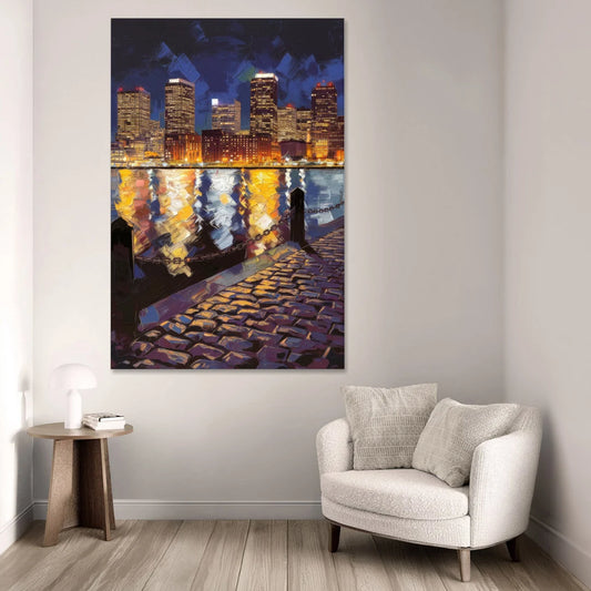 Boston Downtown Night Lights - Canvas Wall Art - Sofa - 40x60
