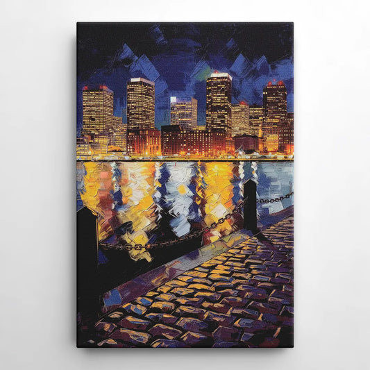 Boston Downtown Night Lights - Canvas Wall Art