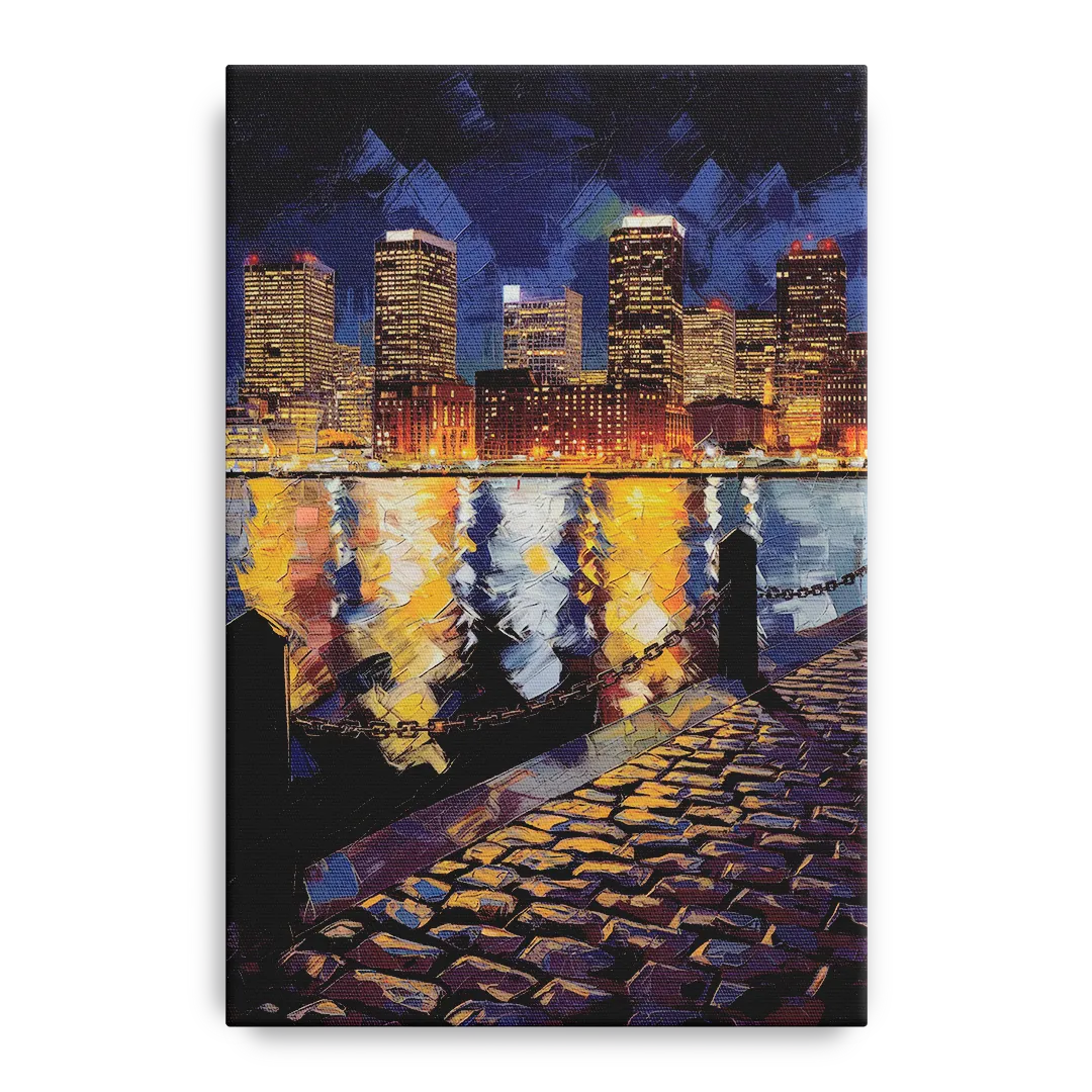Boston Downtown Night Lights Front - Canvas Wall Art