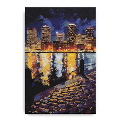 Boston Downtown Night Lights Front - Canvas Wall Art