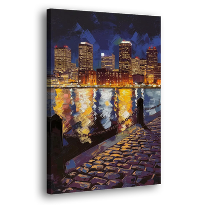 Boston Downtown Night Lights Side - Canvas Wall Art
