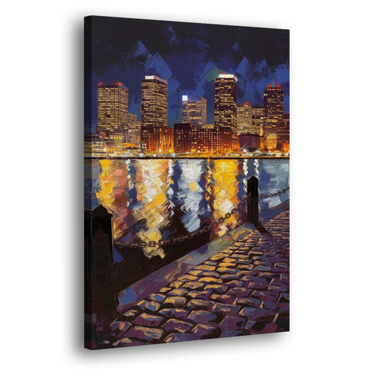 Boston Downtown Night Lights Side - Canvas Wall Art
