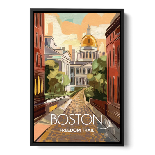 Boston Freedom Trail Highlights - Black Framed Canvas Wall Art - Front