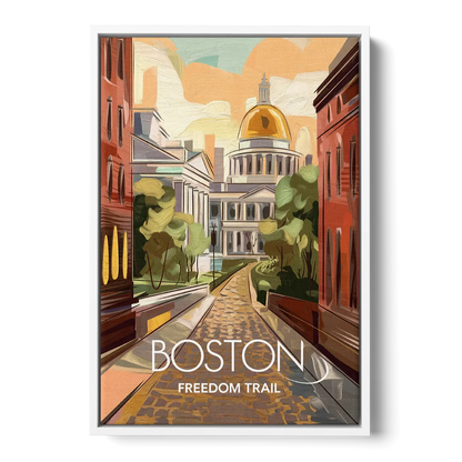 Boston Freedom Trail Highlights Front - White Canvas Wall Art