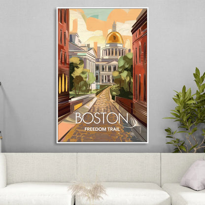 Boston Freedom Trail Highlights Sitting Room - White Canvas Wall Art
