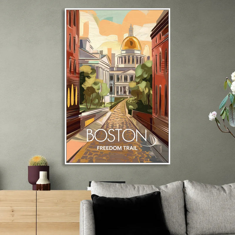 Boston Freedom Trail Highlights Living Room - White Canvas Wall Art