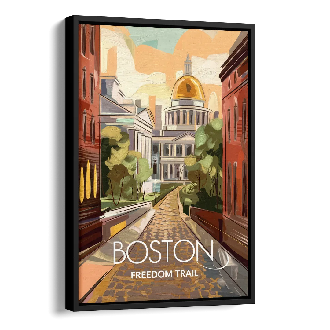 Boston Freedom Trail Highlights Side - Black Canvas Wall Art