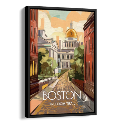 Boston Freedom Trail Highlights Side - Black Canvas Wall Art