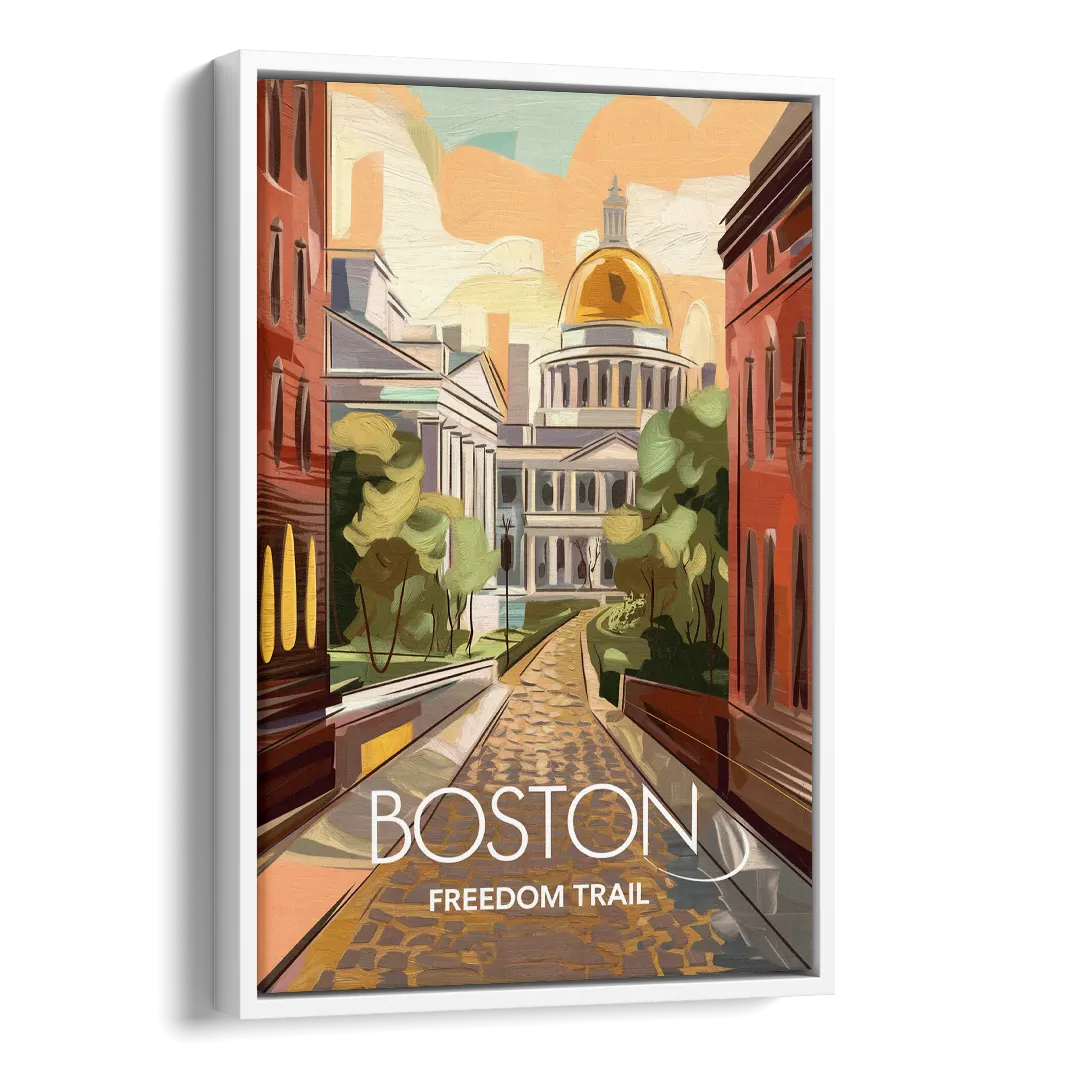Boston Freedom Trail Highlights Side - White Canvas Wall Art