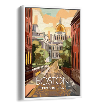 Boston Freedom Trail Highlights Side - White Canvas Wall Art