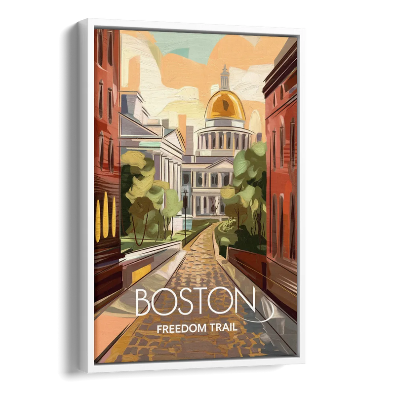 Boston Freedom Trail Highlights Side - White Canvas Wall Art