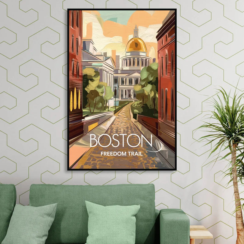 Boston Freedom Trail Highlights Living Room - Black Canvas Wall Art