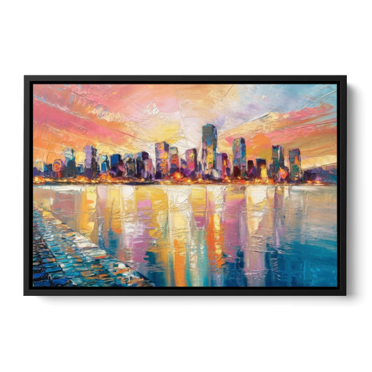 Boston Harbor Sunrise - Black Framed Canvas Wall Art - Front