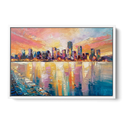 Boston Harbor Sunrise Front - White Canvas Wall Art