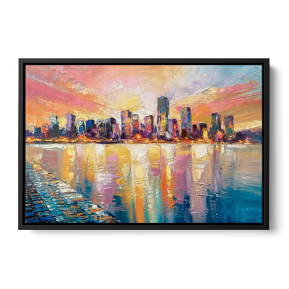 Boston Harbor Sunrise Front - Black Canvas Wall Art
