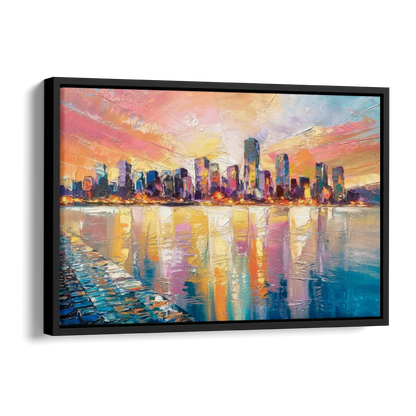 Boston Harbor Sunrise Side - Black Canvas Wall Art