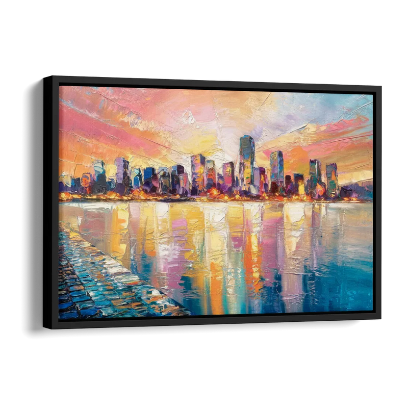 Boston Harbor Sunrise Side - Black Canvas Wall Art