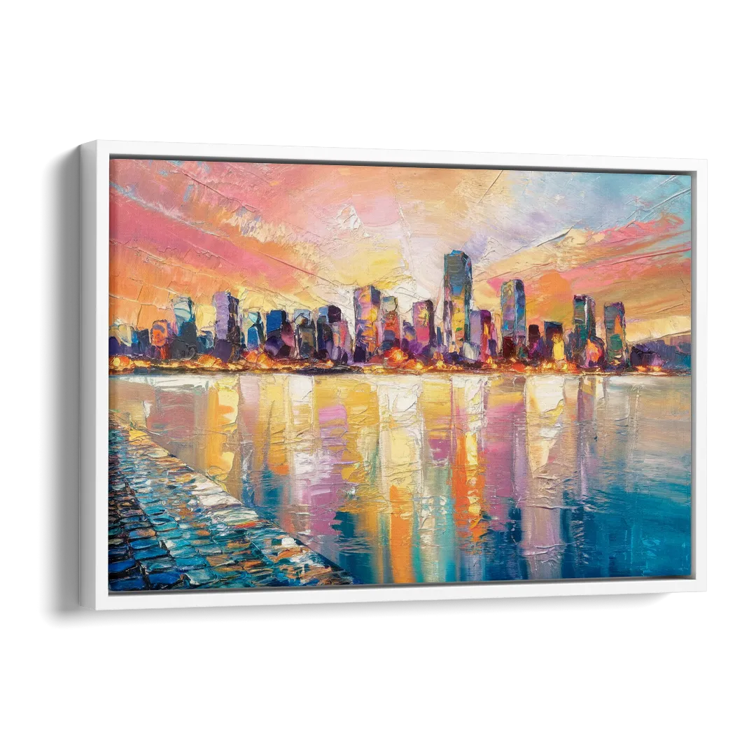 Boston Harbor Sunrise Side - White Canvas Wall Art