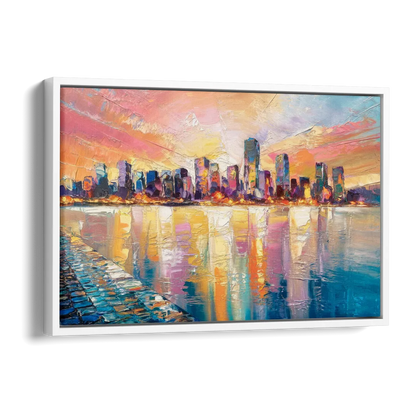 Boston Harbor Sunrise Side - White Canvas Wall Art