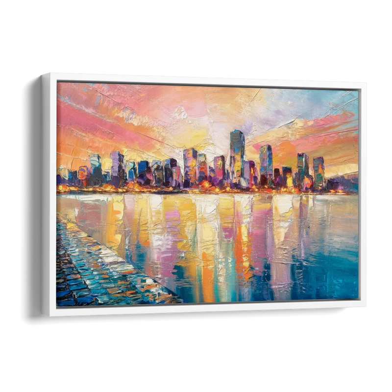 Boston Harbor Sunrise Side - White Canvas Wall Art