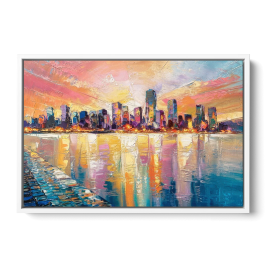 Boston Harbor Sunrise - White Framed Canvas Wall Art - Front