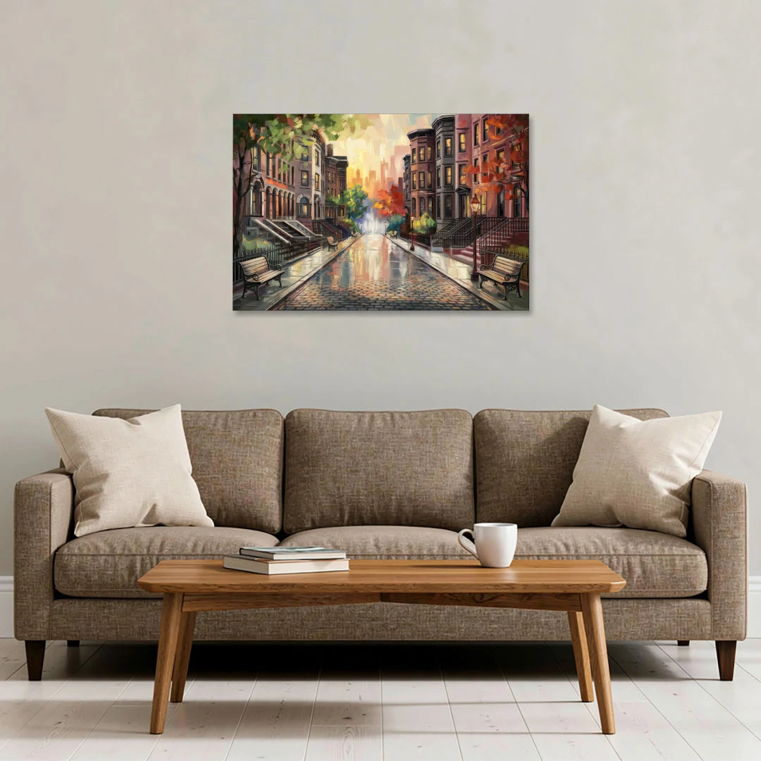Boston Historic Neighborhoods - Canvas Wall Art - Sofa - 36x24