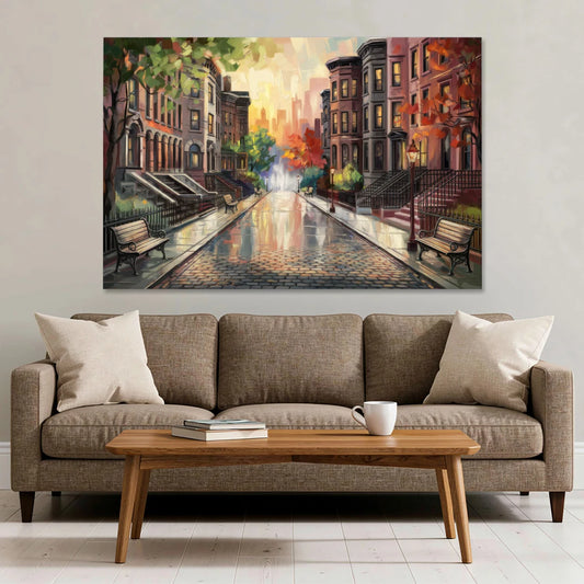 Boston Historic Neighborhoods - Canvas Wall Art - Sofa - 60x40